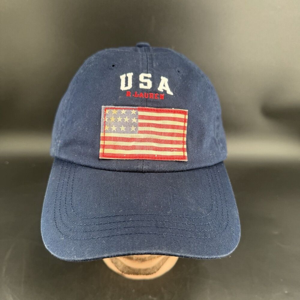Vintage Polo Ralph Lauren Blue Flag USA Baseball Cap 1990s ~ Buckleback